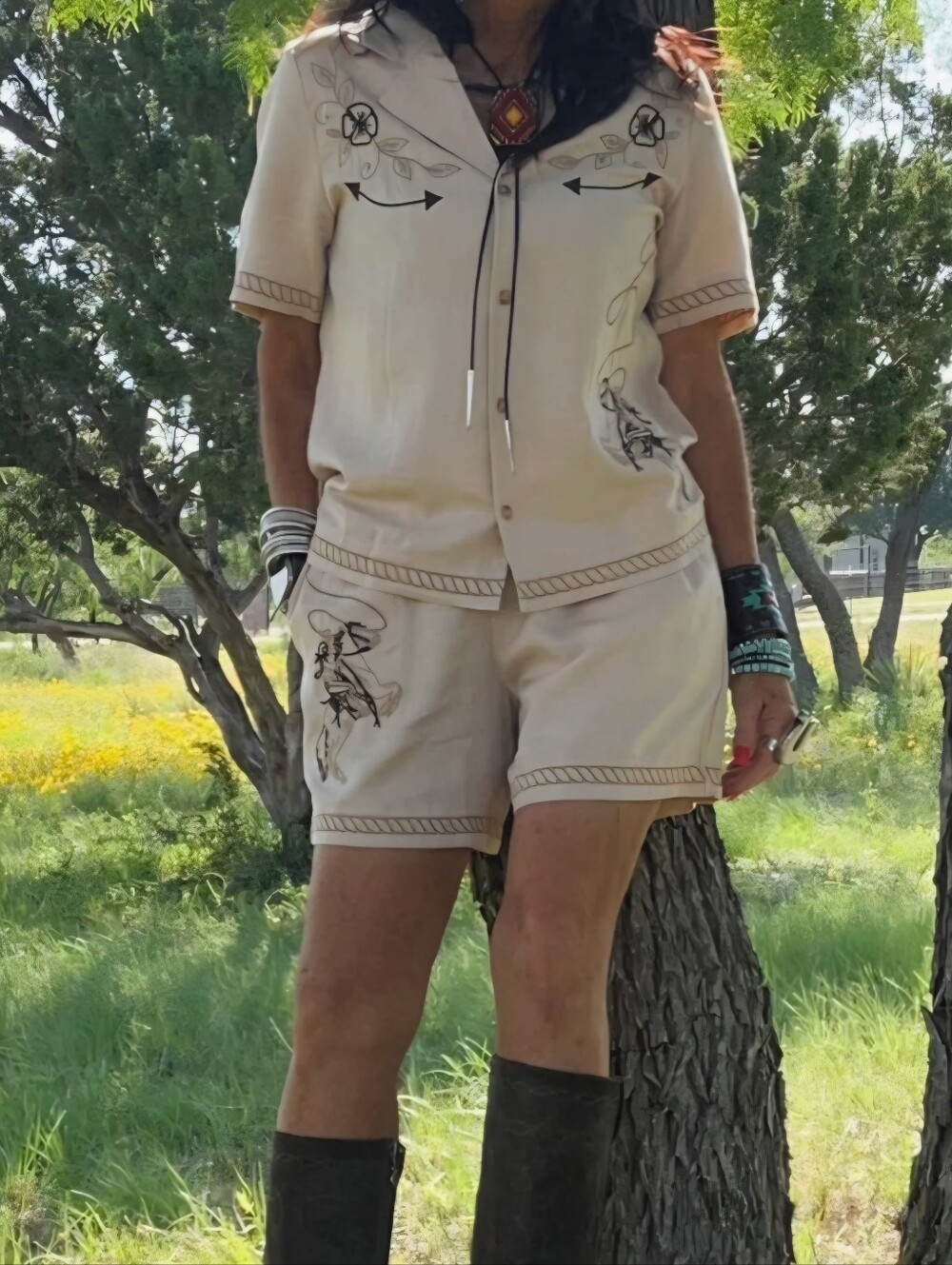 NWT Rodeo Quincy Short-Sleeve Embroidered Camp Shirt Beige XXL